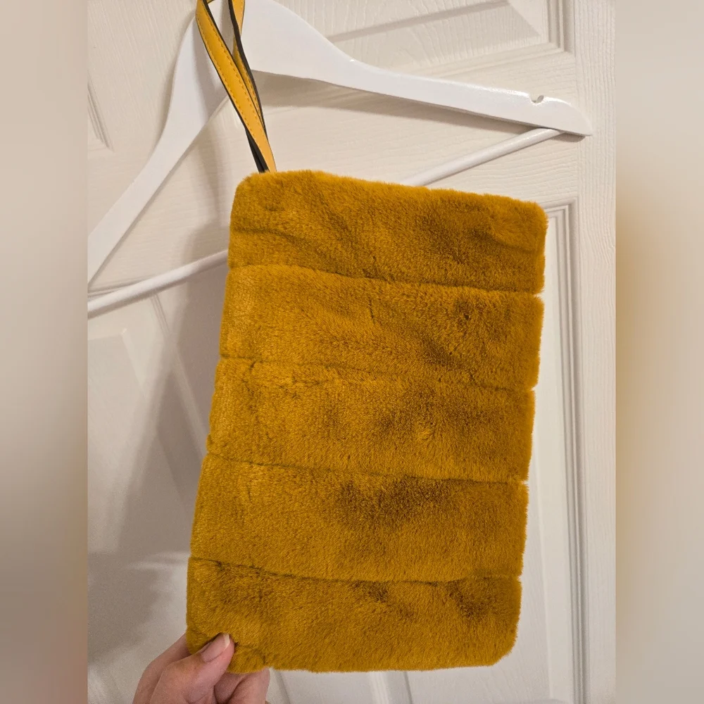 A New Day Faux Fur Mustard Yellow Clutch